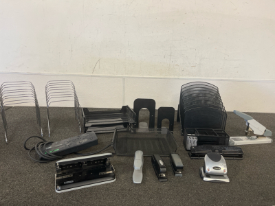 Staplers, 3 Hole Punches, Power Strip, Folder Holders, And More