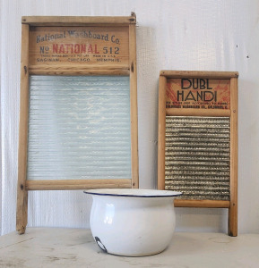 Vintage Wash Boards And A Vintage Washing Bowl