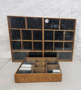 (3) Wooden Wall Curio Display Cases