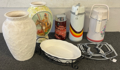 Vintage Zojirushi Air Pot Beverage Pump Dispenser, vintage Peacock Air Pot Beverage Dispenser, Vintage Clover Thermal Carafe, Large Ceramic Vases & More