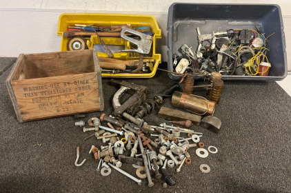 Tools Including Screwdrivers, Hammers, Electrical Parts, Oil Cans, Large Nuts & Bolts & More