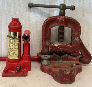 1 1/2 Ton Hydraulic Jack & Rigid Bench Yoke Pipe Vise