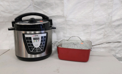 Power Pressure Cooker XL And A 3 Piece Red Copper Square Pan.