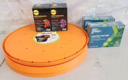 Green Thumb Lot- Including (3) Ups-A-Daisy Planter Inserts, (2) Boxes Of 12 CT Sta Green Large Plant Food Spike For Trees And Shrubs, Miracle Grow Performance Organics Plant Nutrition For Edibles And Blooms!