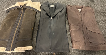 Hinge Genuine Brown Leather Medium Jacket, A.N.A. Chico Women's Dark Brown Bomber Jacket Small, East 5th Women's Black Genuine Leather Jacket - Medium.