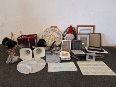 Large Variety of Picture Frames, Paint Trays, Baskets, Christmas Decor, (2) Spot Lights, (2) Hanging Lights, Smaller Lights & More