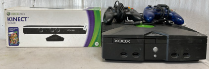 Xbox, (2) Xbox Controllers, & Xbox 360 Kinect Sensor