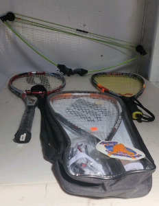 E-Force Bedlam 170 Lite Racquetball Racquet, Ektelon 900 Power Level Racquet Ball Pack Set, Prince Ti 500 Tennis Racquet, And A Bear Archery Scout Youth Compound Bow!