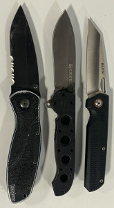 (3) Folding Pocket Knives Including Buck Knife, CRKT Knife & Kershaw Knife