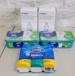 Keep Your House Clean With This Lot!- Including (2) Deodorizer And Cleaning Solutions, (2) Swiffer XL Wet Mop Cloths, And Pack Of 3 Clorox Wipes!