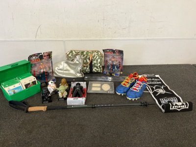 Gucci Silver Purse, Louis Vuitton Green and White Purse, Star Wars Figures, NWO Ring Fighters and More