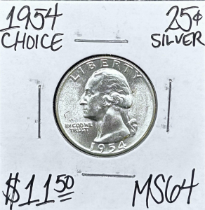1954 MS64 Choice Silver Washington Quarter
