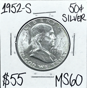 1952-S MS60 Silver Franklin Half Dollar