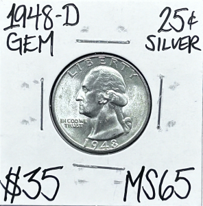 1948-D MS65 Gem Silver Washington Quarter