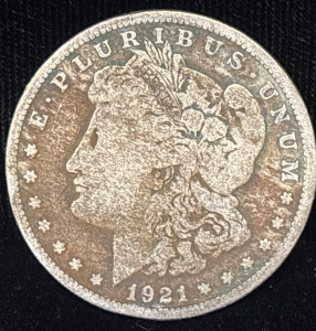 1921 Morgan Silver Dollar Coin, United States, E PLURIBUS UNUM