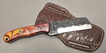 Hand Made Carbon Steel Cowboy Bull Cutter, Full Tang, Leather Sheath- Brand New