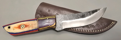 Hand Made Fixed Blade Knife By Hunting Hawk Inc, Full Tang, With Leather Sheath- Brand New