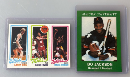 Bo Jackson Sport Card And Larry Bird, Julius Erving, And Magic Johnson Card &ldquo;We Believe It To Be Reproduction, Please Inspect In Person&rdquo;