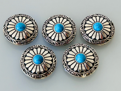 (5) Small Silver and Turquoise Conchos