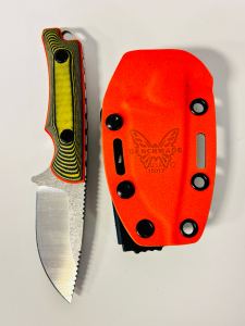 Orange and Green Fixed Benchmade Knife (15017) With Plastic Sheath
