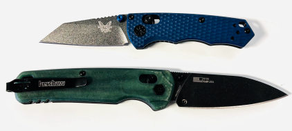 Blue Benchmade M4 Folding Knife and Green Kershaw 6105 Folding Knife (6" & 7" Overall Lengths)