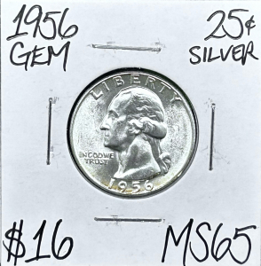 1956 MS65 Gem Silver Washington Quarter
