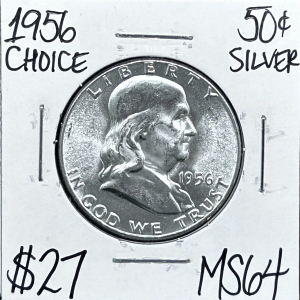 1956 MS64 Choice Silver Franklin Half Dollar
