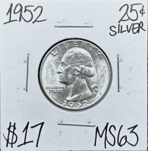 1952 MS63 Silver Mint State Washington Quarter