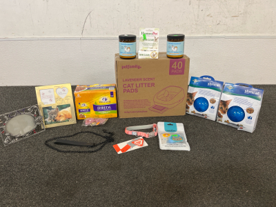 Cat Little Pads, Wellness Shreds Healthy Indulgence With Chicken & Turkey In light Sauce, (2) Cat Frames, AirTag Dog Cat Collar Holder, (2) Feeder Balls and More!!