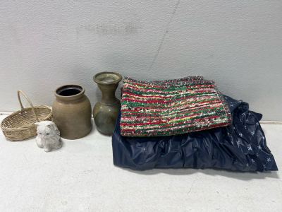 Vases, airmatress, rug, kitty figurine