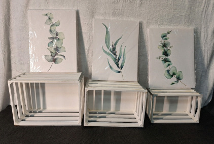 (1) 3-Piece Canvas Wall Art Set, Herbs, Each Panel Is 16"T x 12"W & (1) 3-Peice Decorative Wooden Crates