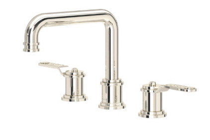 (1) Perrin & Rowe Armstrong 6 1/2" Widespread U-Spout Bathroom Sink Faucet, Polished Nickel Finish