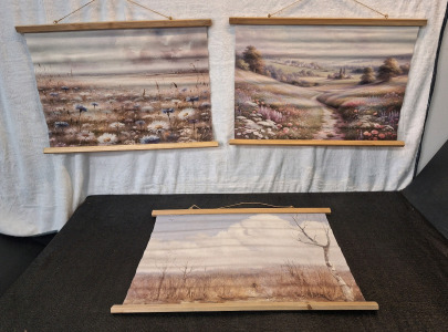 (3) Canvas Wall Art Prints - Single Hanging Panels, Retro Vintage Landscapes, Each Panel Is 20"T x 30"W