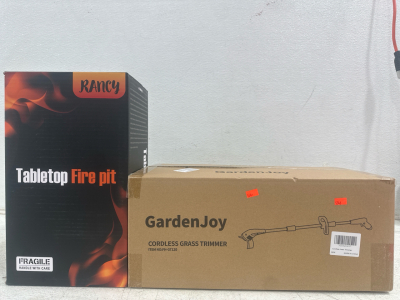 (1) GardenJoy Cordless Grass Trimmer and (1) Rancy Tabletop FirePit