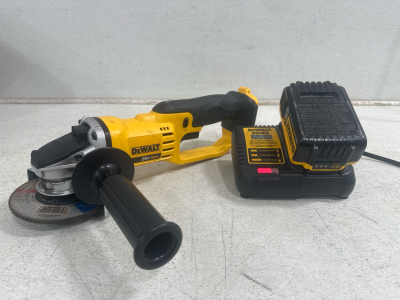 (1) Dewalt DCG412 Angle Grinder, (1) Dewalt DCB115 Battery Charger, and (1) Dewalt DCB205 20v Battery