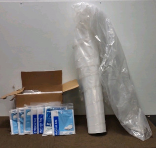 Box of (50+) Twin/ Queen Size Plastic Mattress Covers & Roll of (75'+) Plastic Paint Cover