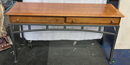 Wooden Top Steel Framed Two Drawer Side Table 17&rdquo;x52&rdquo;x28&rdquo;