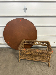 (1) Foldable Round Card Table 40&rdquo; x40&rdquo; & 1 Wicker Coffe Table- Missing Top Glass Piece 30&rdquo;x18&rdquo;