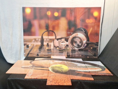 (2) Large Canvas Wall Art Prints, (1) 3-Panel Music Themed, 40"T x 60"L & (1) 5-Panel Tennis Themed 40"T x 60"L