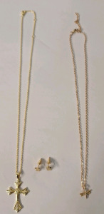 (4) Pieces Of Cosmetic Jewelry, (1) Cross Pendant Necklace, (1) Dragonfly Pendant Necklace & (1) Pair Of Bunny Earrings
