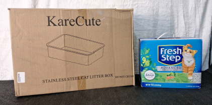 (1) Stainless Steel Litter Box & (1) 18.5-Pound Box Of Fresh Step Litter