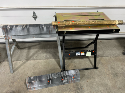 Welding table, saw horses, vintage fishing pole