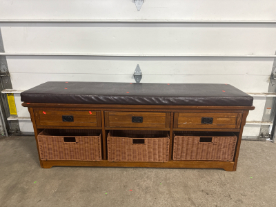 (1) Wooden Storage Bench With Cushioned Seat 60&rdquo;x16&rdquo;x23&rdquo;