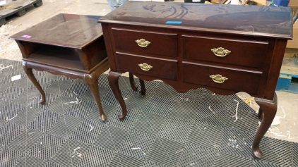Matching Set End Table And Side Table Dark Stain 38x25x31 and 28x20x25