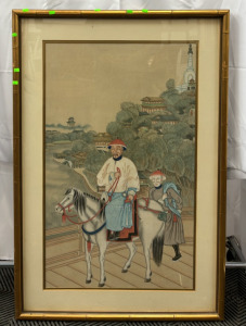 Qing Dynasty Emperor Wainlong Painting With Bamboo Frame 30&rdquo;Wx44&rdquo;H