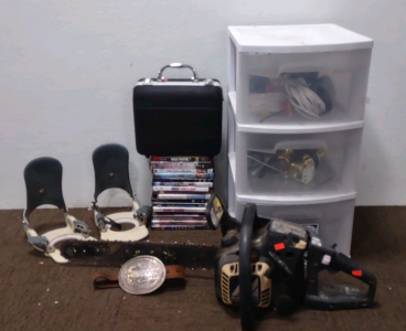 (1) Silver Plated Montana Rodeo Bull Bucking Belt, (1) Pair of Snowboarding Bindings, (1) McCulloch Chainsaw, & More!