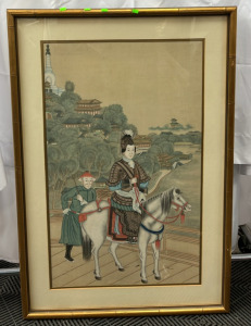 &ldquo;A Noble Woman on Horseback&rdquo; Framed Printed Silk Photo 30&rdquo;Wx44&rdquo;H