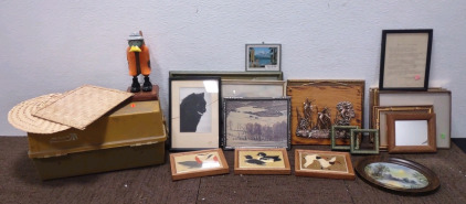 (1) Tackle Box w/ Inside having 3-Teirs Each Side, (20) Assorted Sized Picture Frames/Art, & More