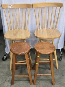 (4) Bar Stools: High Back Swivel & Shorter Round Top