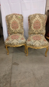 2) Sitting Room Chairs Floral Gold Legs